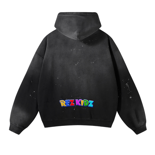 Rez Kidz Large Logo Hoodie (Vintage Wash Frayed Fleece) 360 GSM