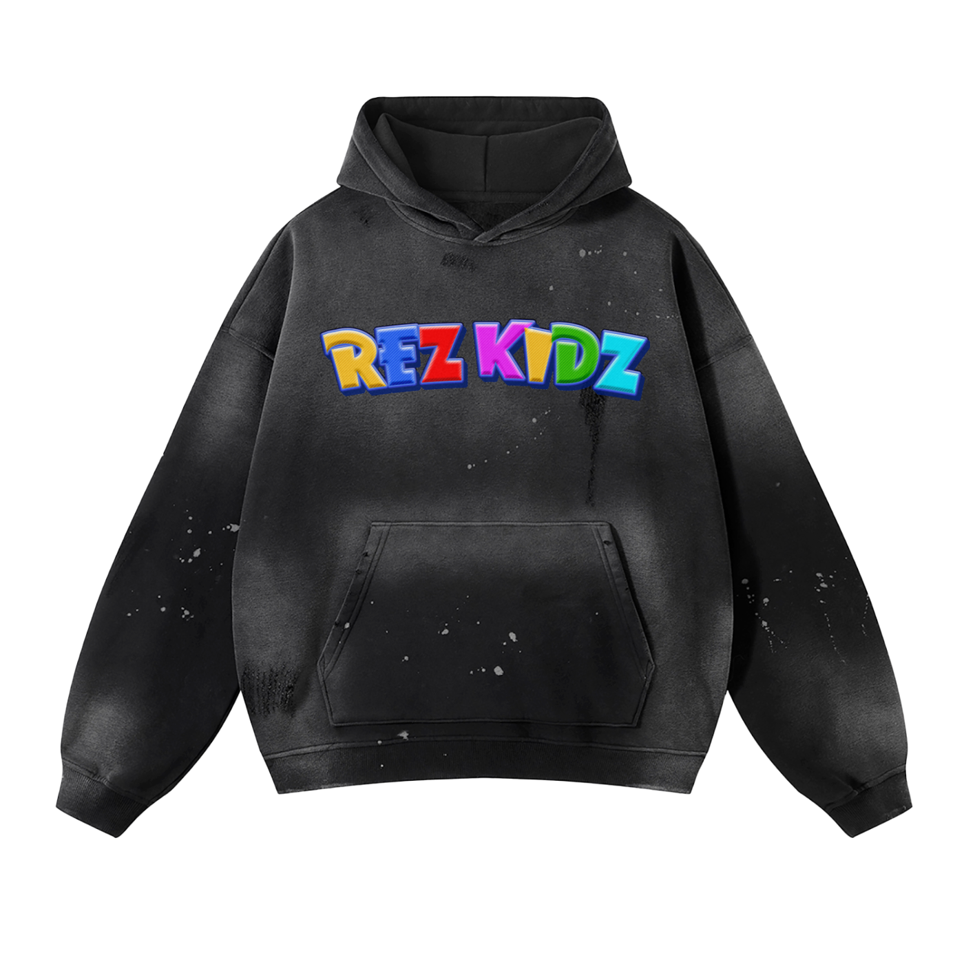 Rez Kidz Large Logo Hoodie (Vintage Wash Frayed Fleece)  360 GSM