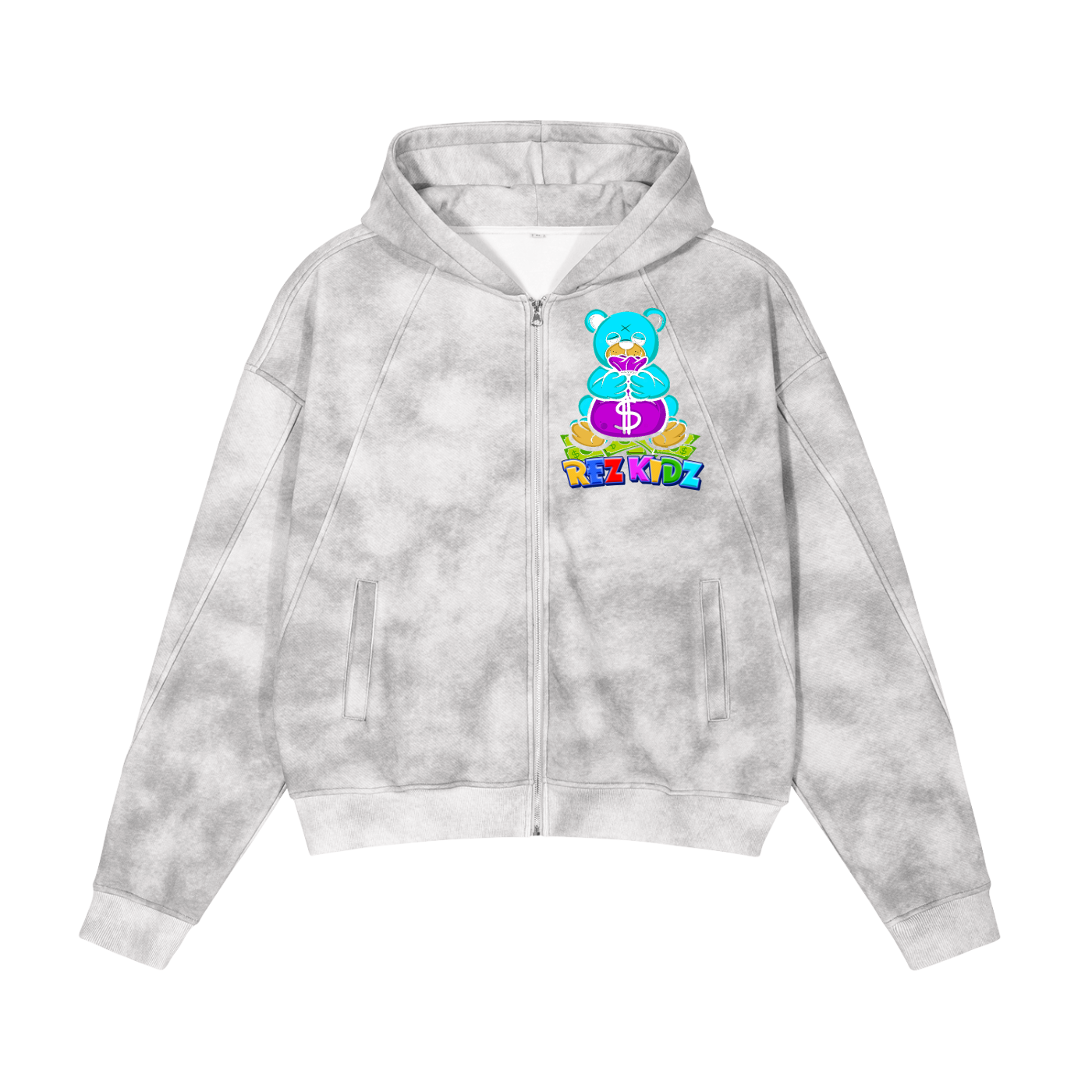 Rez Kidz Get Money Hoodie (Dirty Washed Boxy Zip-up Fleece)